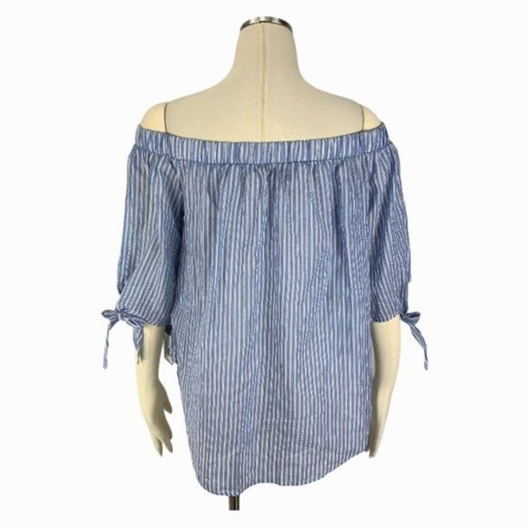 Mossimo Large Top NWT Off Shoulder Blue Stripe Blouse - Picture 5 of 6